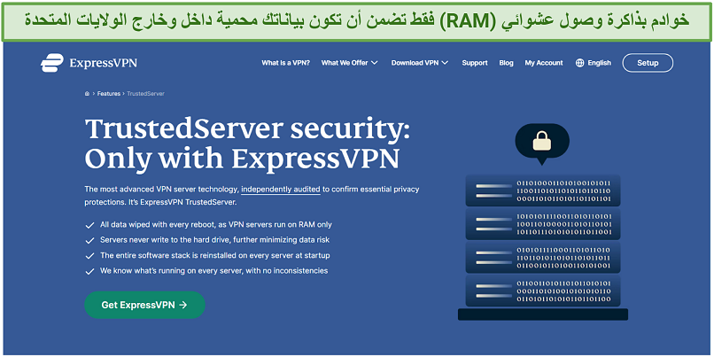 Screenshot from ExpressVPN's website explaining how its RAM-based servers protect your data