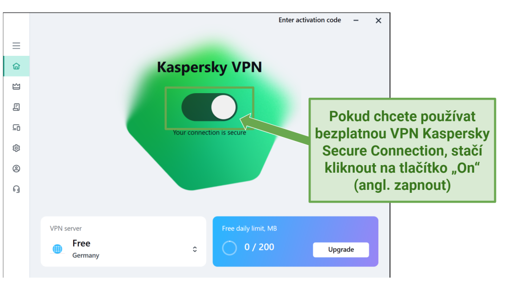 Screenshot showing Kaspersky Secure Connection Free User Interface