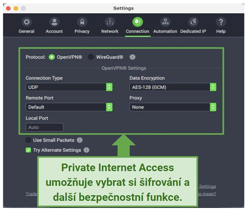 Graphic showing PIA security settings