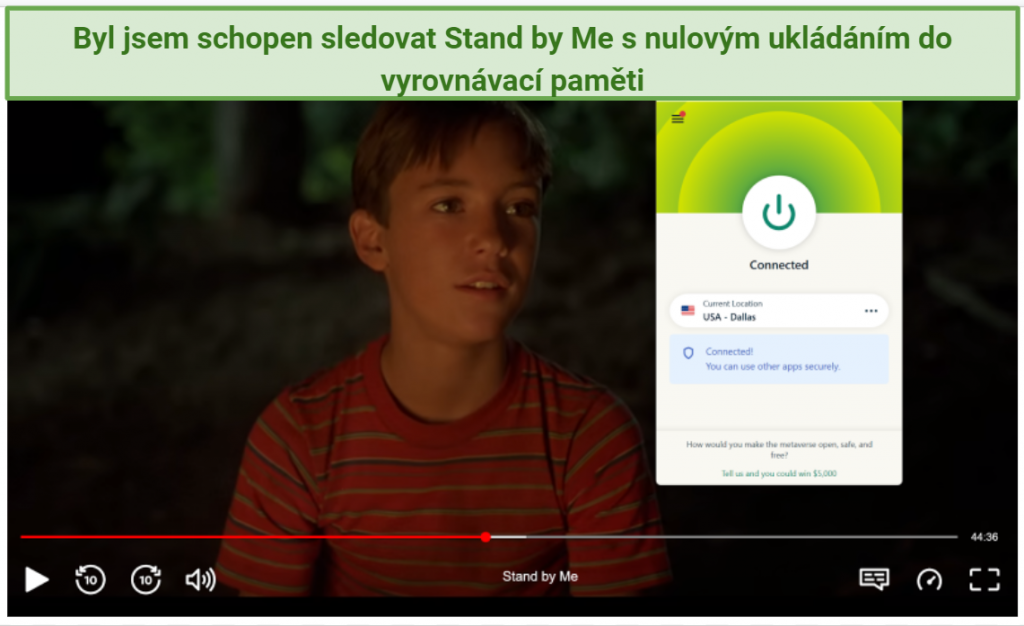 Screenshot of Netflix Player streaming Stand by Me while connected to ExpressVPN