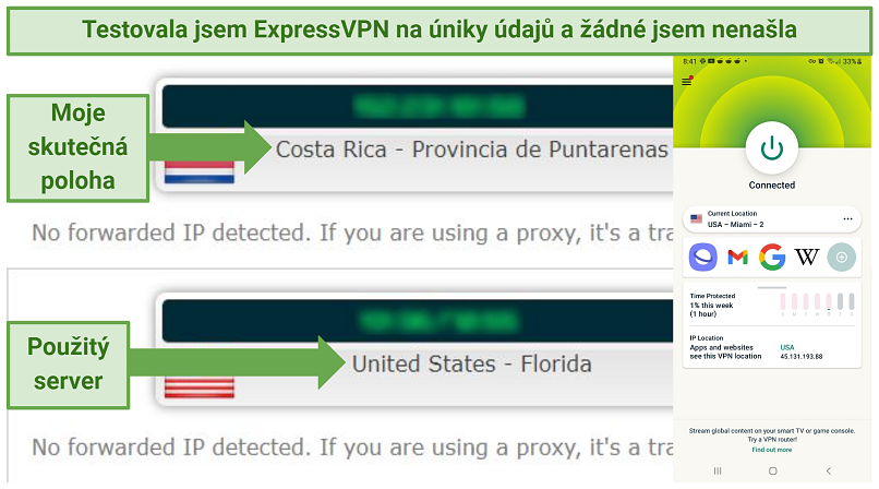 Leak test results showing ExpressVPN does not reveal user IP