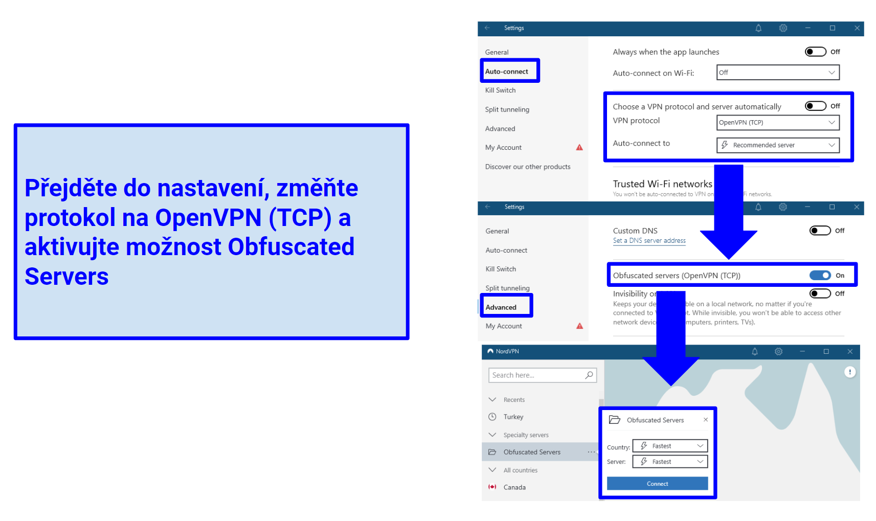 A screenshot of NordVPN's obfuscated server settings