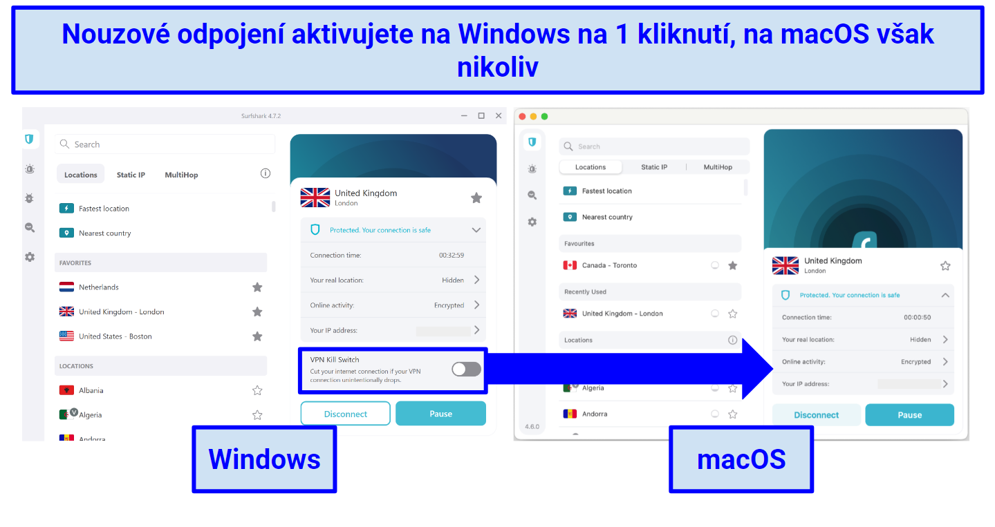 Screenshots comparing Surshark's Windows and macOS apps