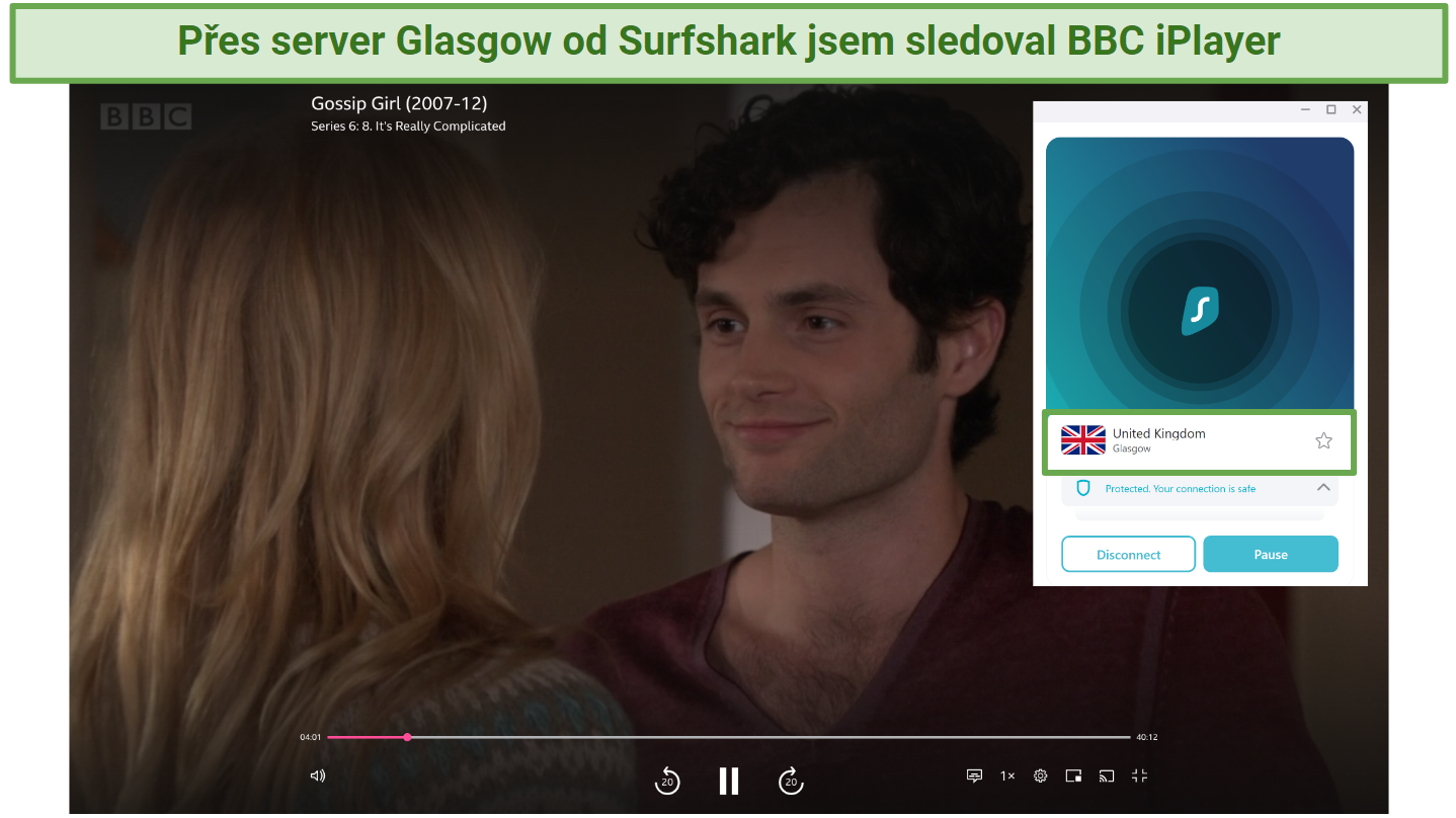 Screenshot of Surfshark unblocking BBC iPlayer on UK servers