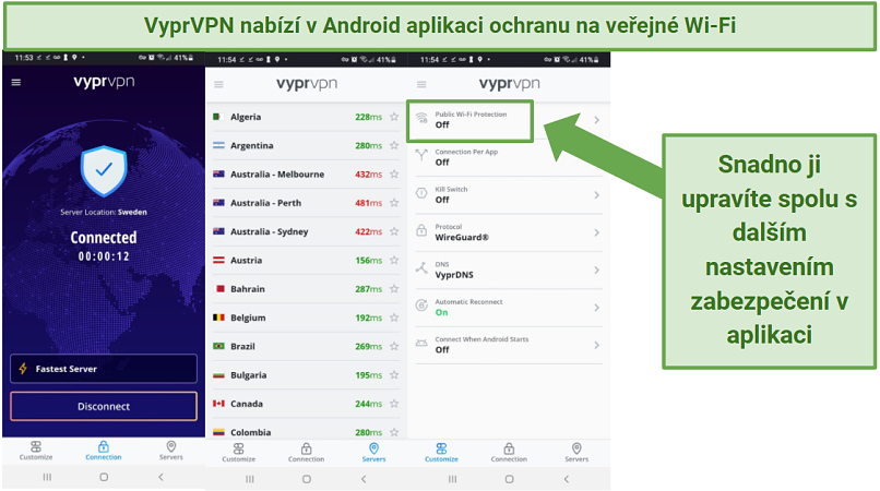 Screenshot of VyprVPN's Android app and where to manage its security settings