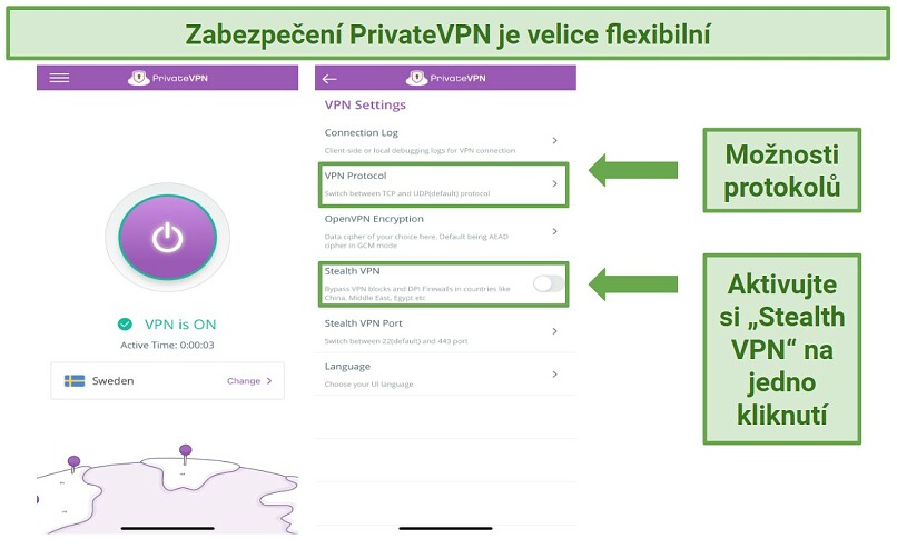 Screenshot of PrivateVPN iOS app