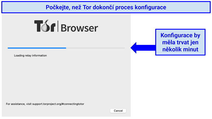 A progress bar showing Tor's configuration steps on a Mac OS device