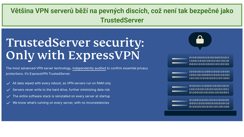 Screenshot showing ExpressVPN's TrustedServer Technology webpage on its website.