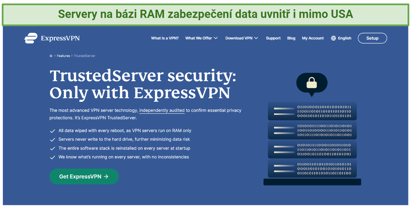 Screenshot from ExpressVPN's website explaining how its RAM-based servers protect your data