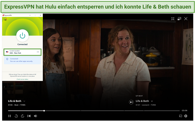Screenshot of ExpressVPN unblocking US Hulu