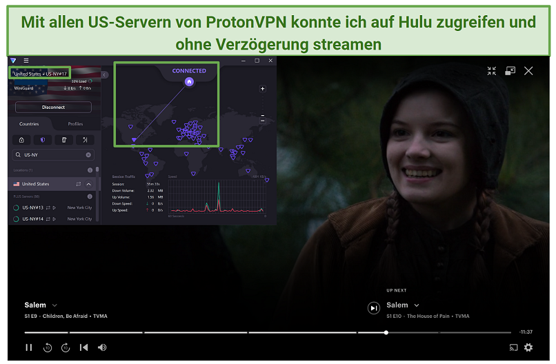 Proton VPN's US servers unblocking Hulu