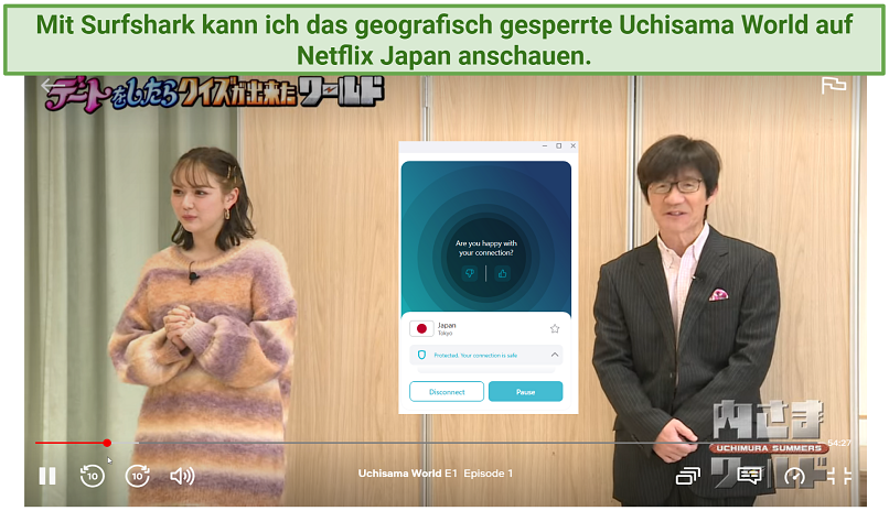 Screenshot of Uchisama World streaming on Netflix Japan with Surfshark connected