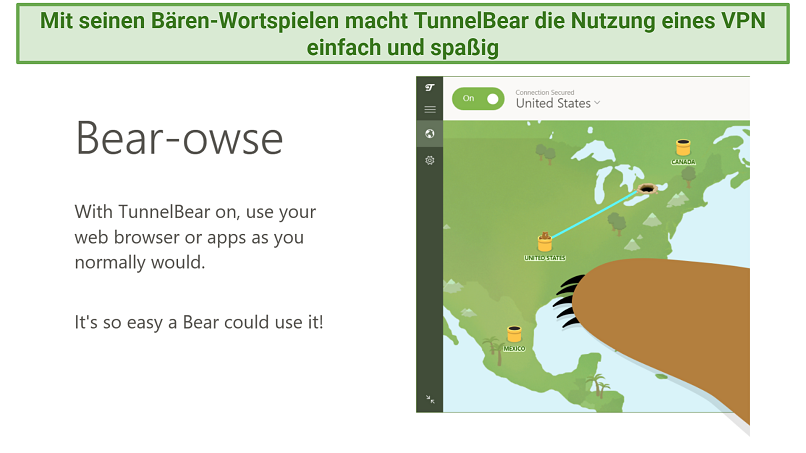 Screenshot showing part of the tutorial after installing TunnelBear