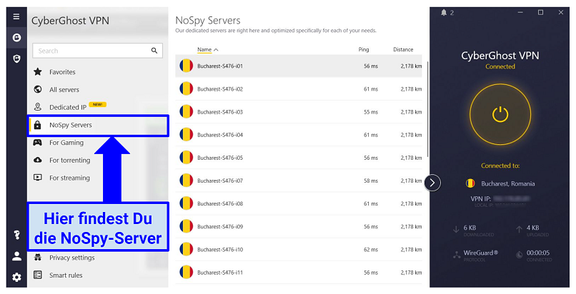 graphic showing NoSpy servers