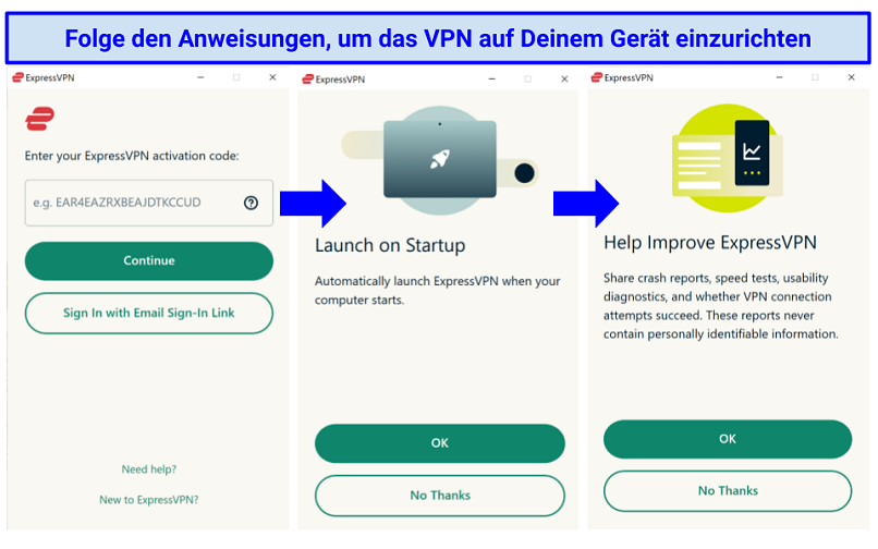 Screenshot of ExpressVPN's setup options