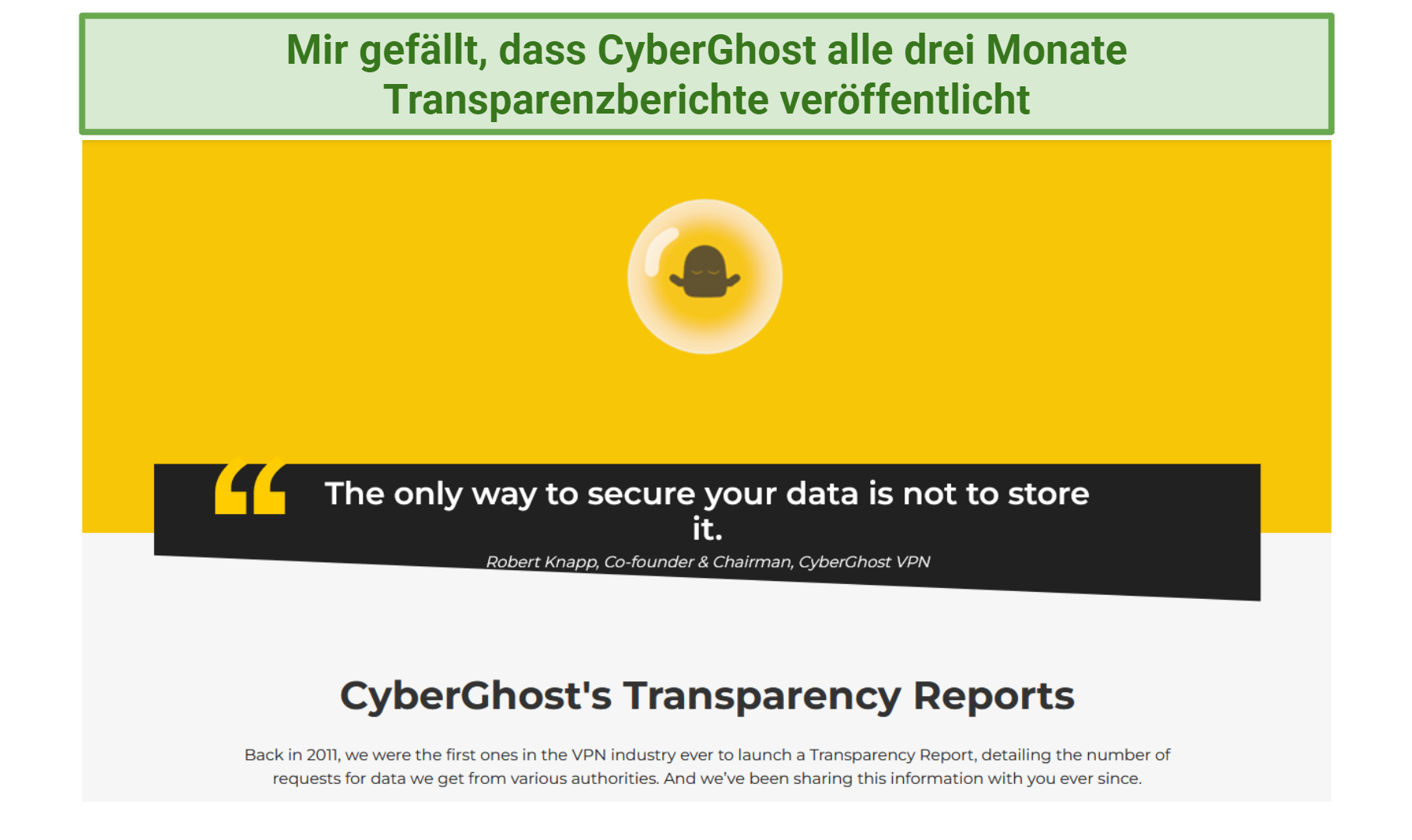 Screenshot of CyberGhost's Transparency Reports page