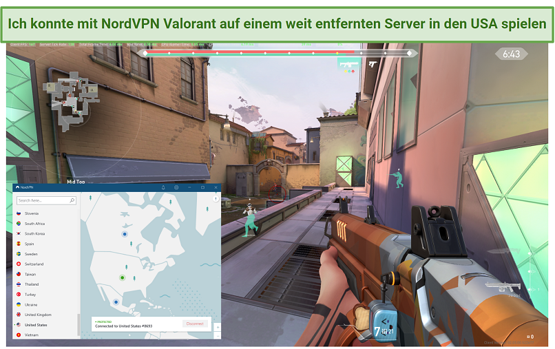 A screenshot of playing Valorant with NordVPN