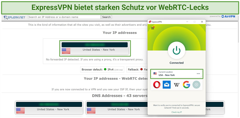 Screenshot of a leak test done on ipleaknet while connected to ExpressVPN