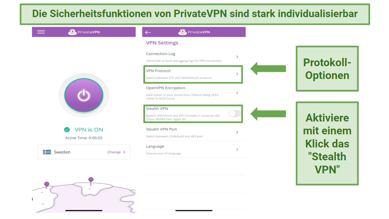 Screenshot of PrivateVPN iOS app