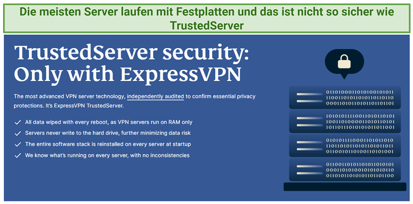 Screenshot showing ExpressVPN's TrustedServer Technology webpage on its website.