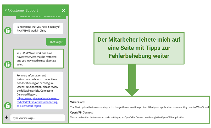 PIA's customer support agent confirmed that it will work in China