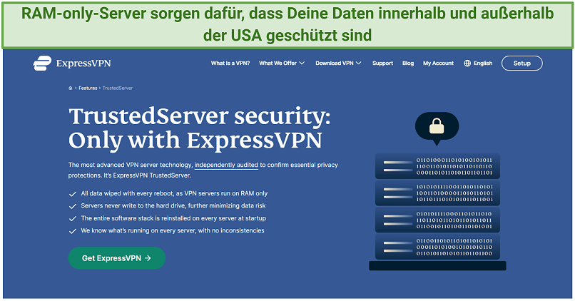 Screenshot from ExpressVPN's website explaining how its RAM-based servers protect your data