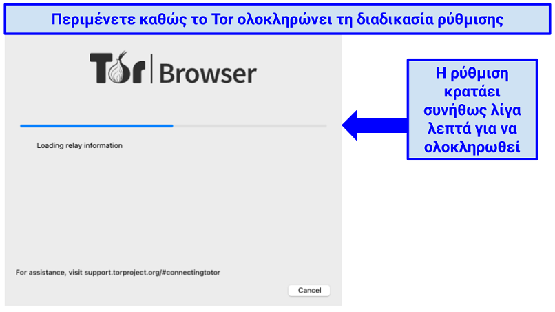 A progress bar showing Tor's configuration steps on a Mac OS device