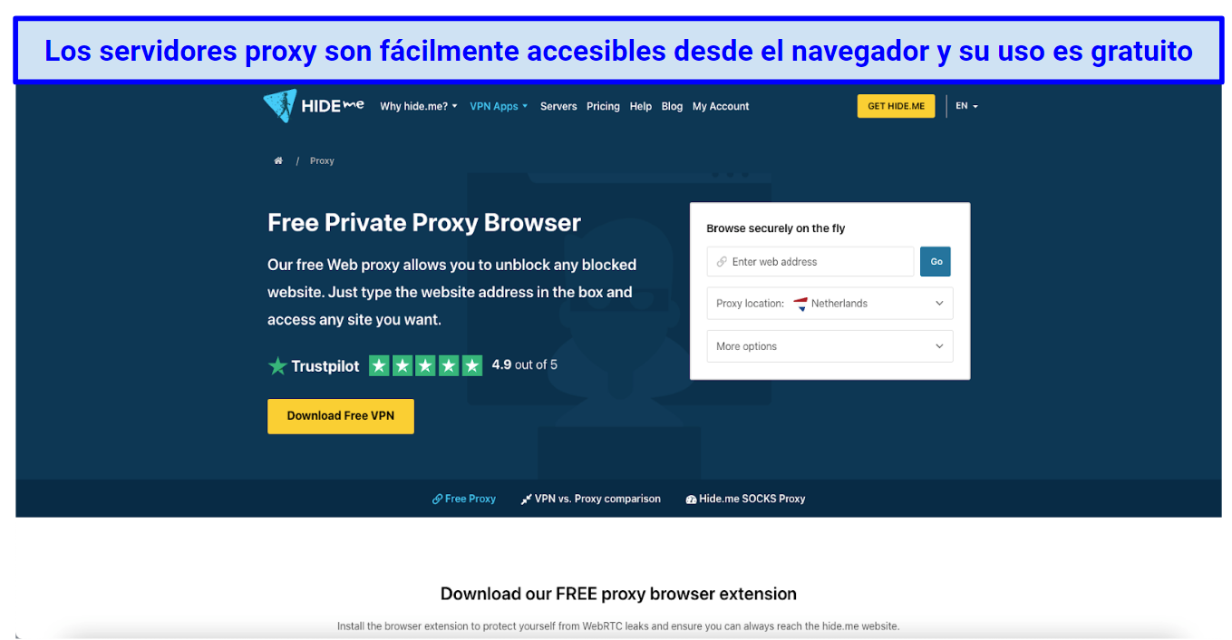 Graphic showing hideme's proxy browser homepage