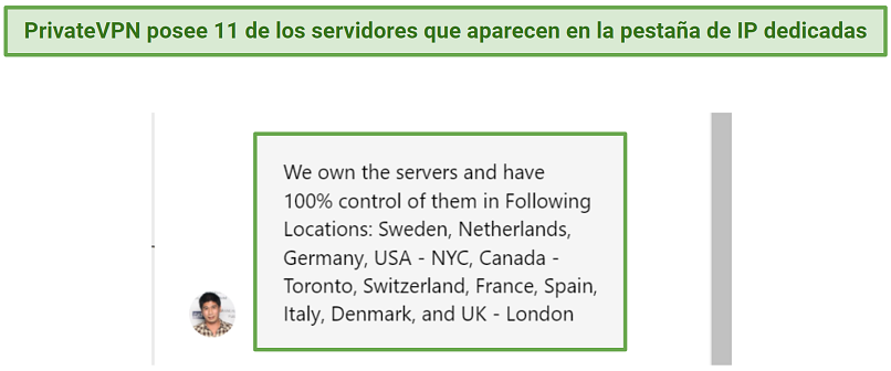 Screenshot of PrivateVPN live chat where they told me which servers it owns