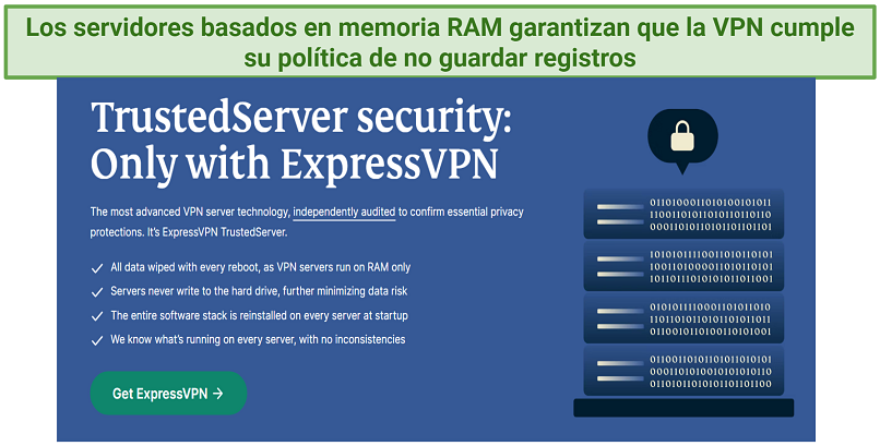 screenshot highlighting the features of ExpressVPN's TrustedServer technology