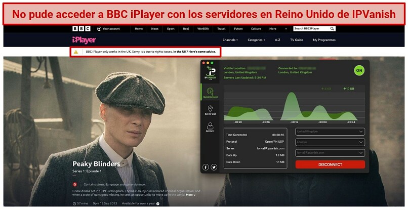 Graphic showing IPVanish with BBC iPlayer