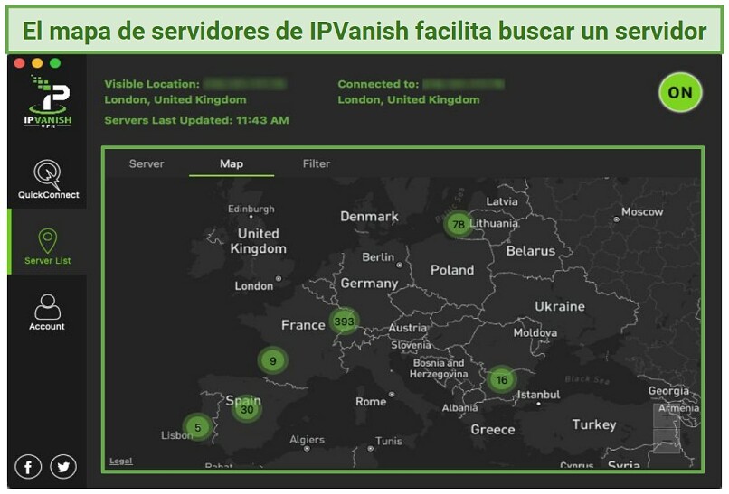 Graphic showing IPVanish and map