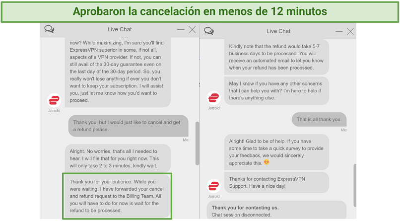 Screenshot of live chat where I requested a refund