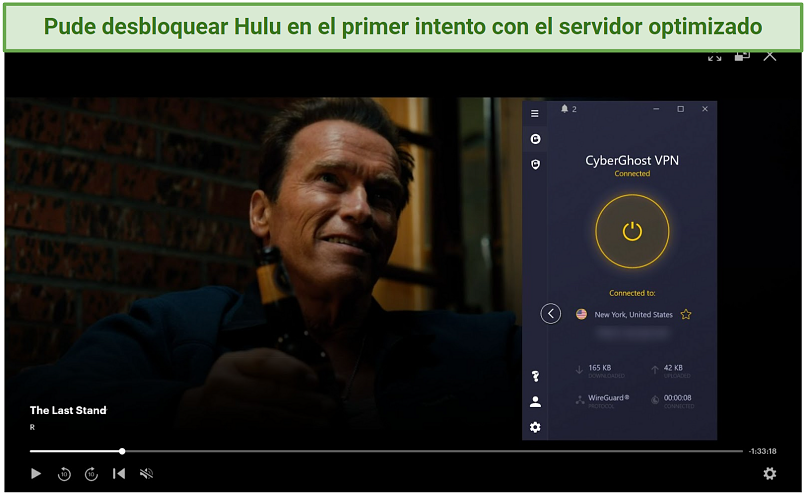 Screenshot of Hulu player streaming The Last Stand while connected to CyberGhost's Hulu server