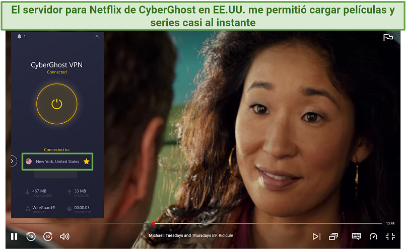 Screenshot of CyberGhost unblocking US Netflix