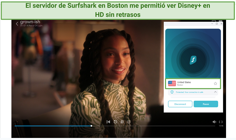 Screenshot of Surfshark unblocking Disney+ on US servers