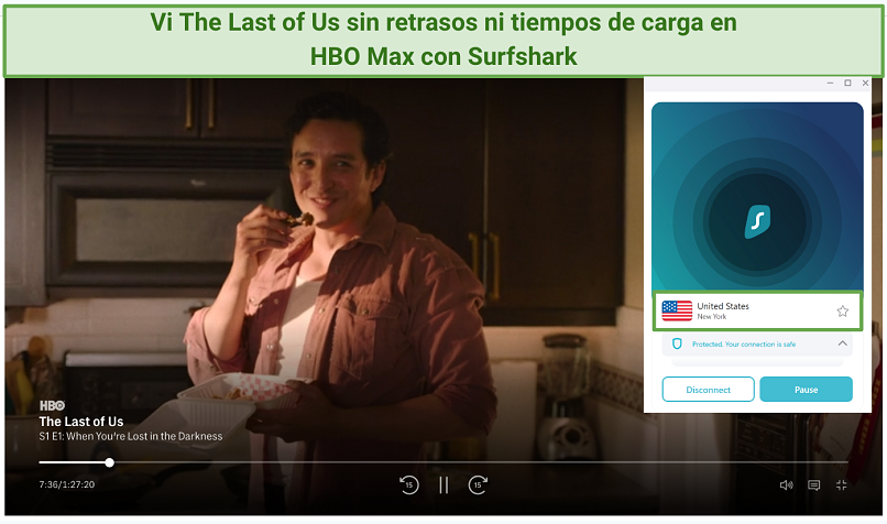 Screenshot of Surfshark unblocking HBO Max on US servers