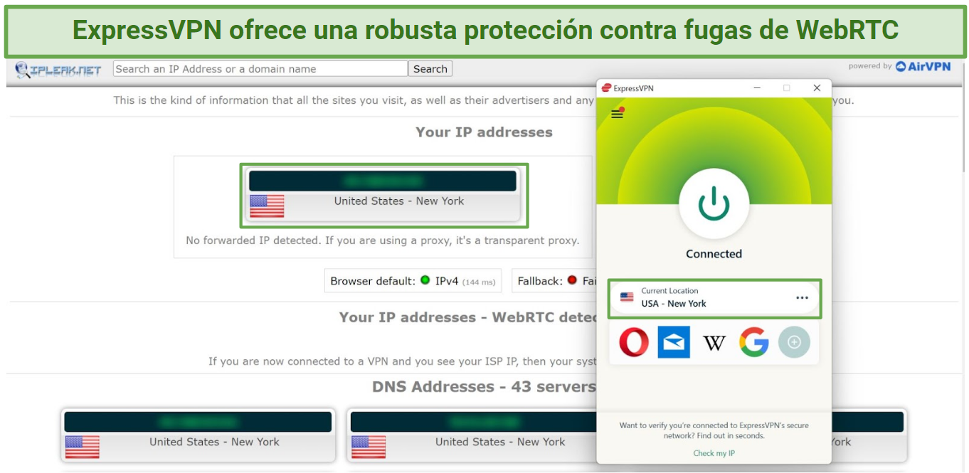 Screenshot of a leak test done on ipleaknet while connected to ExpressVPN