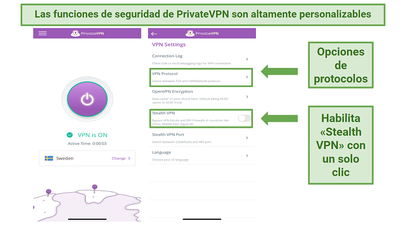 Screenshot of PrivateVPN iOS app