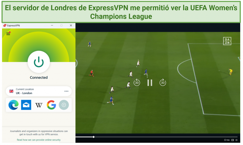 streaming UEFA Women't Champions League on DAZN using ExpressVPN's London server