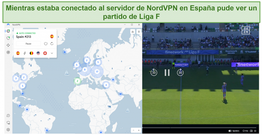 Watching the Liga F matchup in Madrid using NordVPN's Spanish server