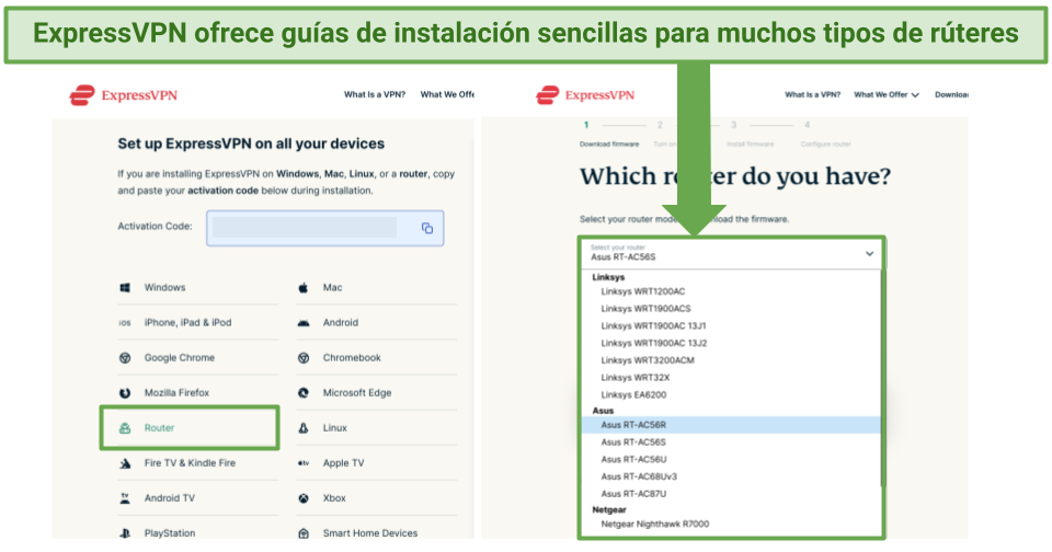 Screenshot of ExpressVPN's download page leading to setup guide for router