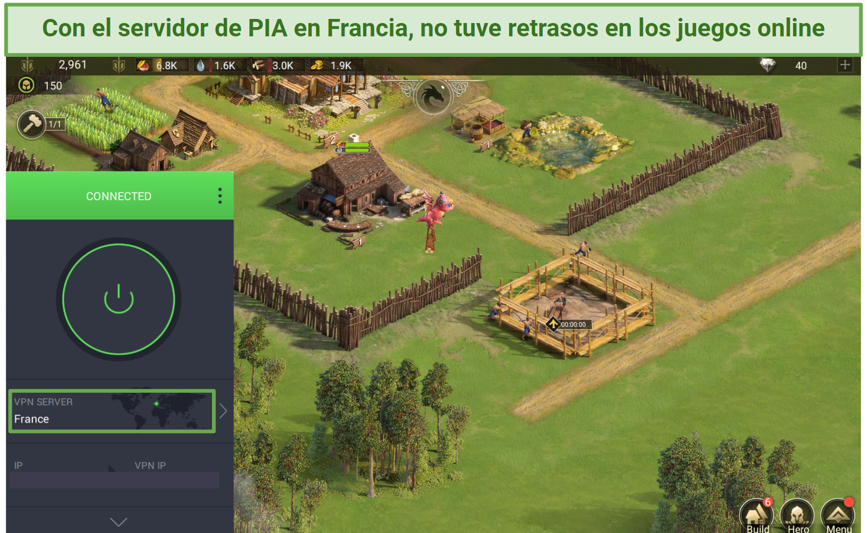 Screenshot of gaming with PIA's France server