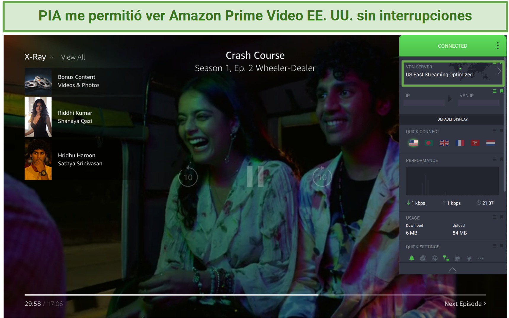 Screenshot of PIA unblocking US Amazon Prime Video