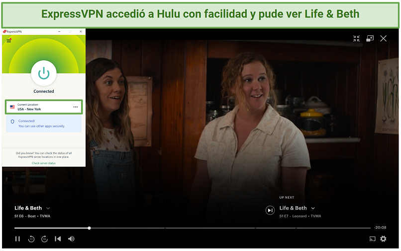 Screenshot of ExpressVPN unblocking US Hulu