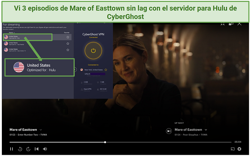 CyberGhost's Hulu-optimized streaming server unblocking Hulu