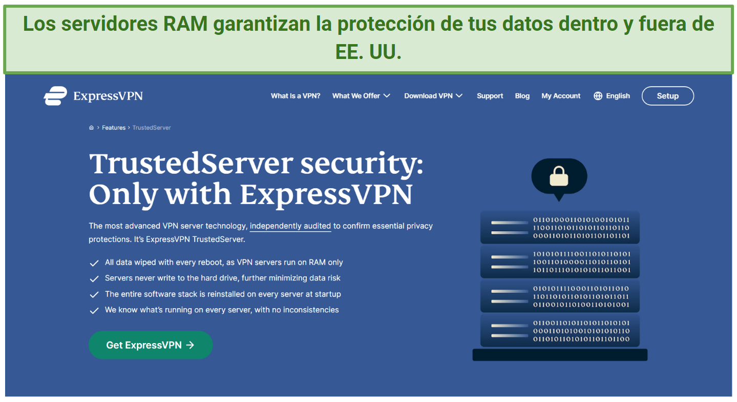 Screenshot from ExpressVPN's website explaining how its RAM-based servers protect your data