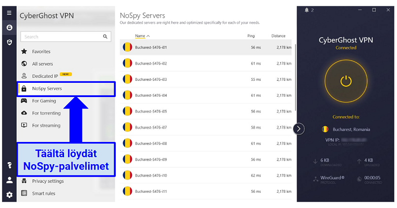 graphic showing NoSpy servers