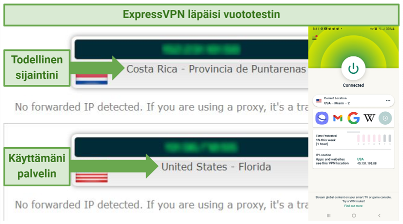 Leak test results showing ExpressVPN does not reveal user IP