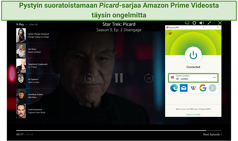 Screenshot of ExpressVPN streaming Picard on Amazon Prime Video